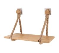 Tendance - Etagère Bambou + Lanières en Corde sur Sticker ou à Fixer - Naturel - Salle de Bain - Accessoire Utilitaire