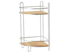 Tendance - Etagère d'angle Fil Métal/Bambou 2 Niveaux - Chrome/Bambou - Salle de Bain - Accessoire Utilitaire