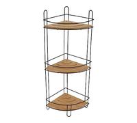 Tendance - Etagère d'Angle Fil Métal/Bambou 3 Niveaux - Noir/Bambou - Salle de Bain - Accessoire Utilitaire