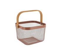 Tendance - Panier de Rangement Carré Métal Poignée Bambou - Caramel- Salle de Bain - Rangements