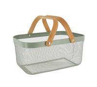 Tendance - Panier de Rangement Rectangulaire Métal et Poignées Bambou - Vert Kaki - Salle de Bain - Rangements