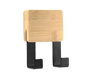 TENDANCE - Patère Crochet Double avec Base en Bambou - Noir/Bambou - Salle de Bain - Accessoire Utilitaire
