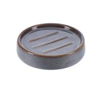 TENDANCE - Porte Savon en Grès Rond - Bleu - Salle de Bain - Accessoire Salle de Bain à Poser