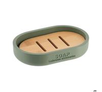 TENDANCE Porte-savon polyrésine et bambou kaki - 12,5 x 8 cm
