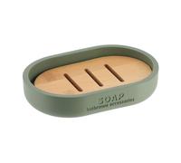 TENDANCE Porte-savon polyrésine et bambou kaki - 12,5 x 8 cm