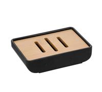 Tendance - Porte Savon Rectangulaire Rubber + ABS et Bambou - Noir - Salle de Bain - Accessoire Salle de Bain à Poser
