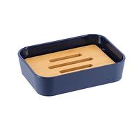 Tendance - Porte Savon Rubber + ABS et Bambou - Bleu Marine - Salle de Bain - Accessoire Salle de Bain à Poser