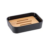 Tendance - Porte Savon Rubber + ABS et Bambou - Noir - Salle de Bain - Accessoire Salle de Bain à Poser
