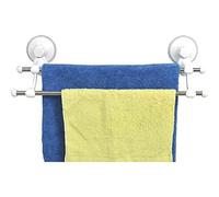 TENDANCE - Porte Serviette 2 Barres Acier Inoxydable sur Ventouses - Blanc - Salle de Bain - Accessoire Utilitaire