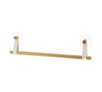 Tendance - Porte serviettes 1 barre bambou + lanieres simili cuir sur sticker - blanc/bambou