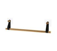 Tendance - Porte serviettes 1 barre bambou + lanieres simili cuir sur sticker - noir/bambou