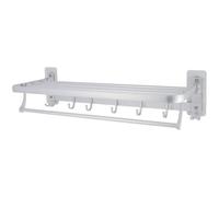 Tendance Porte-serviettes/étagère avec crochet extensible en aluminium autocollant ou mural - Chrome - Accessoire de salle de bain