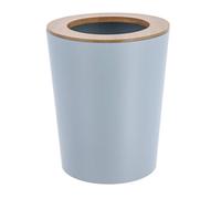 Tendance - Poubelle Métal Evasée avec Couvercle Bambou 5l - Bleu Clair/Bambou - Salle de Bain - Poubelles et Brosses WC