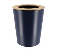 Tendance - Poubelle Métal Evasée avec Couvercle Bambou 5l - Bleu Marine/Bambou - Salle de Bain - Poubelles et Brosses WC