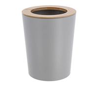 Tendance - Poubelle Métal Evasée avec Couvercle Bambou 5l - Gris Clair/Bambou - Salle de Bain - Poubelles et Brosses WC