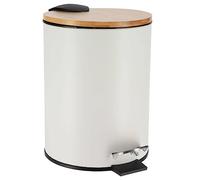 Tendance - Poubelle Métal Frein de Chute 3l - Blanc/Bambou - Salle de Bain - Poubelles et Brosses WC