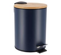 Tendance - Poubelle Métal Frein de Chute 3l - Bleu/Bambou - Salle de Bain - Poubelles et Brosses WC
