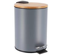 Tendance - Poubelle Métal Frein de Chute 3l - Gris/Bambou - Salle de Bain - Poubelles et Brosses WC