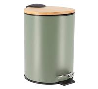 Tendance - Poubelle Métal Frein de Chute 3l - Kaki/Bambou - Salle de Bain - Poubelles et Brosses WC