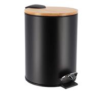 Tendance - Poubelle Métal Frein de Chute 3l - Noir/Bambou - Salle de Bain - Poubelles et Brosses WC