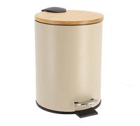 TENDANCE Poubelle métal 3 L taupe/bambou, fermeture amortie (frein de chute)