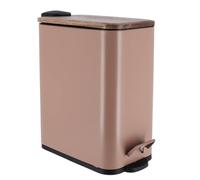 Tendance - Poubelle metal rectangulaire 5l frein de chute couvercle en acacia pedale metal- caramel