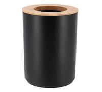 Tendance - Poubelle PP avec Couvercle Bambou 5l - Noir/Bambou - Salle de Bain - Poubelles et Brosses WC
