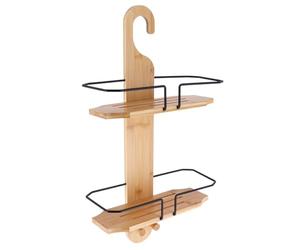 Tendance - Serviteur à Suspendre 2 tablettes en Bambou et Métal - Bambou/Noir - Salle de Bain - Accessoire Utilitaire