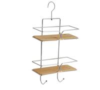 TENDANCE - Serviteur Fil Métal/2 Etagères Bambou - Chrome/Bambou - Salle de Bain - Accessoire Utilitaire
