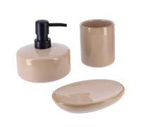 Tendance - Set Gobelet Distributeur à Savon et Porte Savon Grès Laqué - Beige - Salle de Bain - Accessoire Salle de Bain à Poser