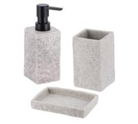 Tendance - Set Gobelet Distributeur à Savon et Porte Savon Polyrésine Effet Pierre - Gris - Salle de Bain - Accessoire Salle de Bain à Poser