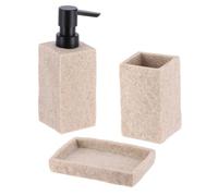 Tendance - Set Gobelet Distributeur à Savon et Porte Savon Polyrésine Effet Pierre - Naturel - Salle de Bain - Accessoire Salle de Bain à Poser