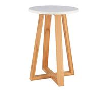 Tendance - Tabouret Pieds bambou et plateau MDF - Blanc/Bambou