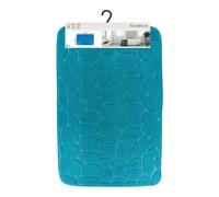 TENDANCE - Tapis Mémoire de Forme Microfibre Galet 50x80 cm - Bleu Canard - Salle de Bain - Tapis