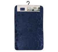 TENDANCE - Tapis Mémoire de Forme Microfibre Galet 50x80 cm - Bleu Marine - Salle de Bain - Tapis