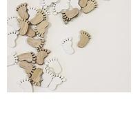 Tendances Fêtes - 32 CONFETTIS DE TABLE PIED BÉBÉ BOIS ET BLANC