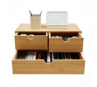 Tenddya Organiseur de bureau en bambou, 3 tiroirs, mini boîte en bois | Bambou naturel, 3 tiroirs, rainure, surface, respectueux de l'environnement, plaqué, prêt à monter, 33 cm, 2 kg, bureau