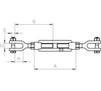 Tendeur M16 zingué DIN 1480, vis de serrage Tendeur, anti-torsion, acier zingué-bleu, fourches C45, écrous S235
