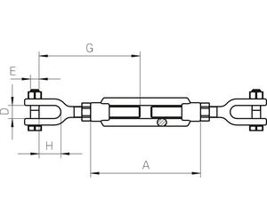 Tendeur M16 zingué DIN 1480, vis de serrage Tendeur, anti-torsion, acier zingué-bleu, fourches C45, écrous S235
