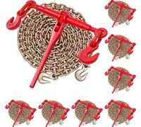 Tendeurs à cliquet VEVOR avec chaînes d'arrimage G80 10 mm x 3 m, lot de 8, force de tension 4173 kg, attaches à chaîne avec 2 crochets, fixations pour chaînes de transport, pour la sécurisation du ch
