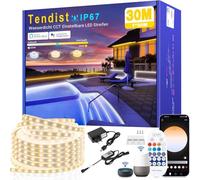 TENDIST Ruban LED Exterieur Blanc Chaud à Blanc Froid Variable, Bande LED Exterieur Compatible Alexa App & Eelecommande 24V, Etanche Bandeau LED Adhésif pour Eclairage chantier, Pergola (IP67) (30M)