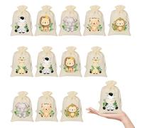 TENGWA 12 Pièces Sac Tissu Cordon Sac Coton Tissus a Personnaliser Petits Sacs Imprimés Animaliers pour Bijoux Épices Cadeaux de Pâques DIY Mariages Baptême Fête Enfant Anniversaire