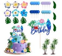 TENGWA 43 Pièces Décoration Hawaï Gâteau 3D Decoration Gateau Anniversaire Tropical Hibiscus Feuille de Palmier Aloha Colonie d'été Surf Vacances à la Plage Mariage d'été Fête de Naissance