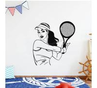Tennis fille sticker mural Tennis manger sommeil décalcomanie Tennis Sport Art Stickers muraux Sport vinyle décoration murale chambre d'enfant décor à la maison 42X43CM