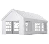Tente carport blanche - 10x20 pieds - 55,4 kg - Structure en acier avec revêtement en résine tressée (aspect rotin) - Résistante aux intempéries