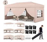 Tente COSTWAY 3 x 6 m, tente pliante pop-up avec armature métallique, 6 parois latérales, 6 sacs de sable, haubans, piquets et sac de transport à roulettes