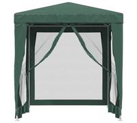 Tente de fête 2 x 2 m Vert HDPE avec 4 parois latérales filet | Cadre en fer revêtu par poudre, résistant à l'eau, hauteur de la gouttière de 2 m, corde et 8 piquets inclus