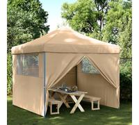 Tente de fête pliable pop-up avec 4 panneaux latéraux, beige, tissu Oxford | Structure pop-up, structure en acier revêtu par pulvérisation, entrée zippée, moustiquaire, facile à nettoyer, pliable