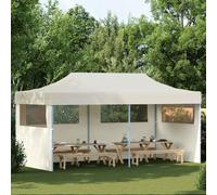 Tente de fête pop-up pliable crème 3 x 6 m avec toit Oxford 100 % imperméable pour événements et marchés, avec housse latérale et cordes pour un montage facile et maximum