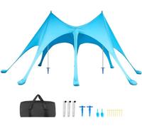 Tente de plage / abri de plage - Voile d'ombrage 6,1 x 4 x 2,8 m - Protection UV UPF 50+ - Avec sacs de sable et pelles - Avec barres de soutien - Portable - Pour le camping et la pêche - Bleu